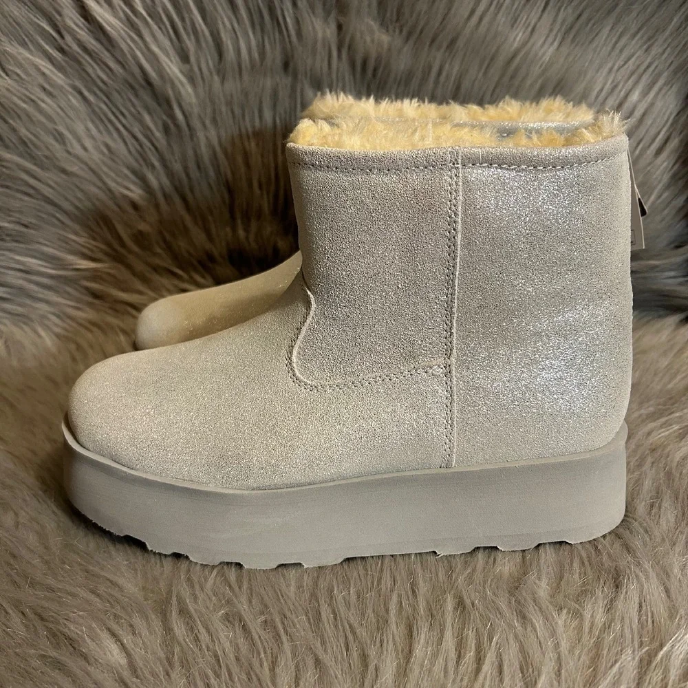 Time And Tru Platform Boots Womens‎ Size 8 Sparkly Gray Booties Genuine Leather